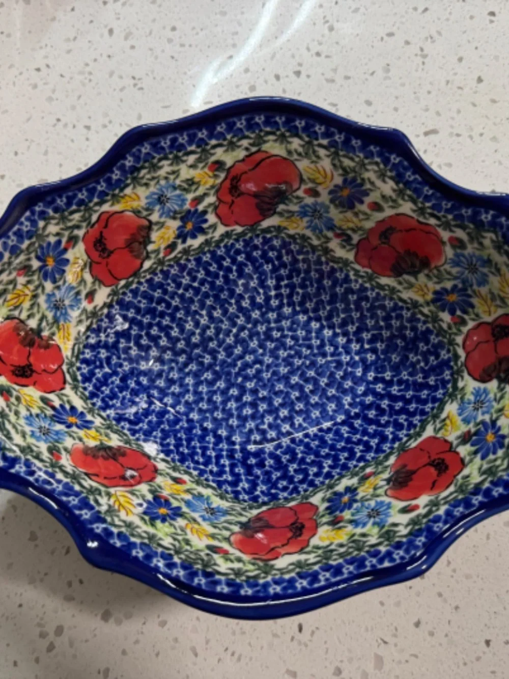 Polish Pottery Red Poppies Swirl Bowl